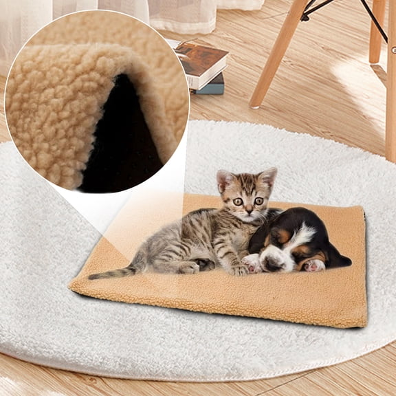 Self Heating Pet Blanket, Warm Cozy Bed Mat for Cats and Dogs with Reflective Heat Layer, Machine Washable (Brown)