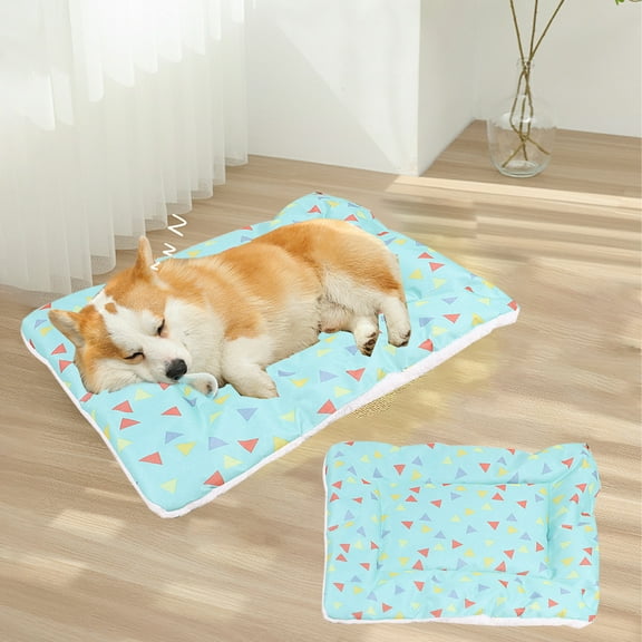 Self-Heating Pet Mat for Dogs & Cats | Double-Sided Plush Sleeping Pad | Machine Washable Kennel & Cage Mat | 21.65x17.71 inch, Yellow or Blue