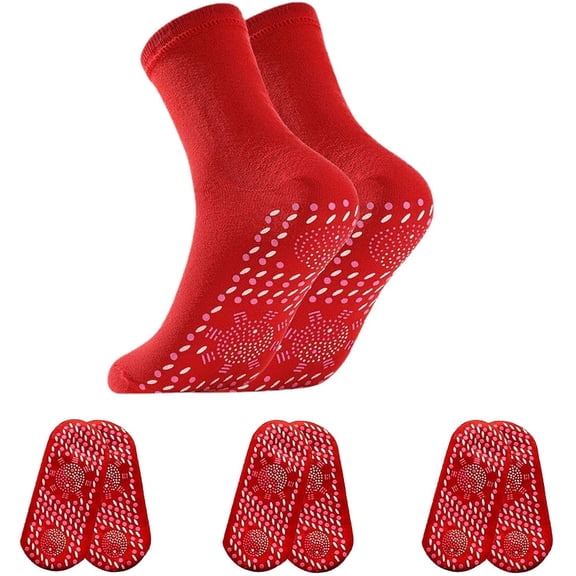 Self-Heating Socks for Men and Women, 3 Pairs of Winter Warm Thermal Socks with Heating Insulation, Perfect for Daily Use, Hiking, and Sports, Machine Washable, Red