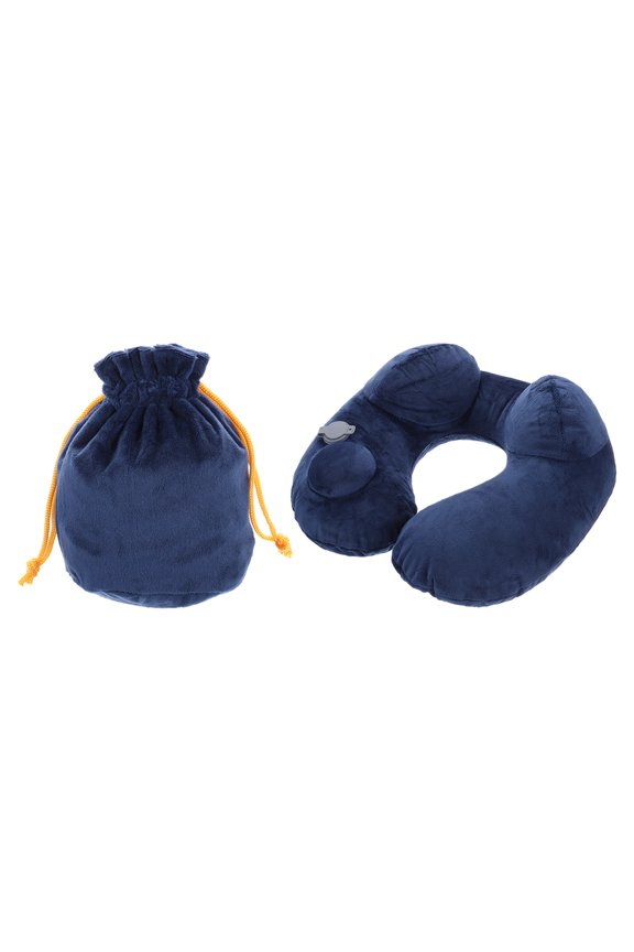 Self-Inflatable Plush Pillow for Travel Airplane with Bag Navy Blue