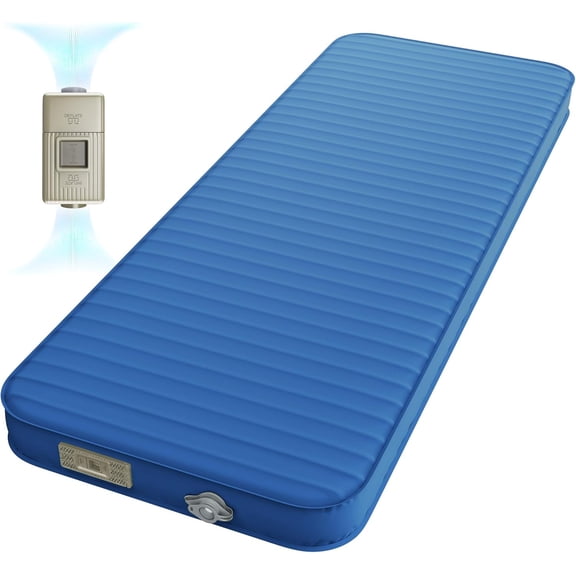 Self-Inflating Camping Mat with Built-in Electric Pump, 4-Inch Ultra-Thick Memory Foam, R-9.5 Insulated Air Mattress, Blue, Single Size
