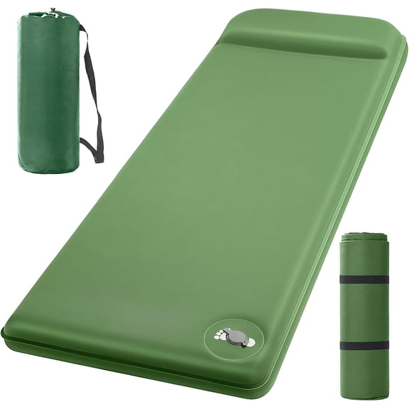 Self-Inflating Camping Sleeping Pad with Built-In Foot Pump, 3 Inch Thick Insulated Memory Foam Mat, Quiet 9.5 R-Value Warm Sleeping Mattress, Portable Compact Air Mattress for Backpacking Outdoor