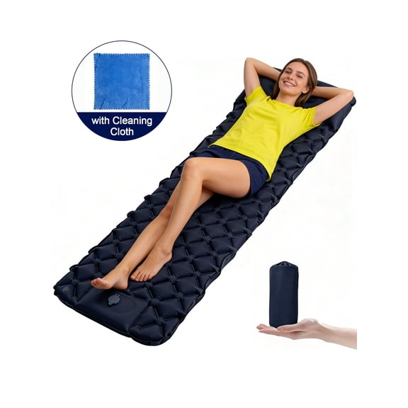 Self-Inflating Camping Sleeping Pad, Lightweight Inflatable Air Mattress with Pillow, Waterproof & Compact Sleeping Mat for Backpacking, Hiking, Travel & Outdoor Use, Includes Cleaning Cloth
