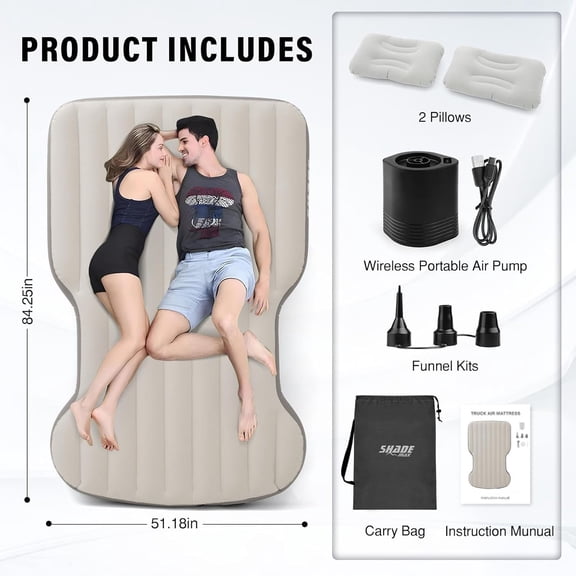 Self-Inflating Car Air Mattress for 2025 2024-2020 / Model Y Juniper 2026 Accessories Outdoor Camping Air Bed with 2 Pillows Built-in Pump Air Couch Flocking Air Cushion (Beige&Gray)
