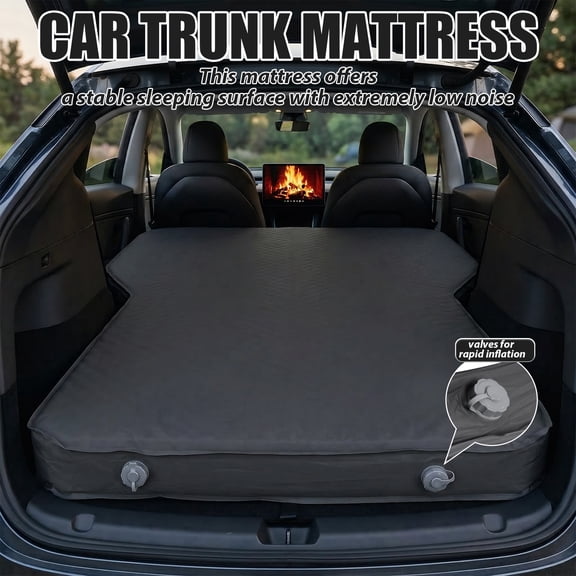 Self Inflating Car Air Mattress for Tesla Model Y Trunk Foam and Air Hybrid Camping Sleeping Pad 79"x52" Car Travel Bed (Black)