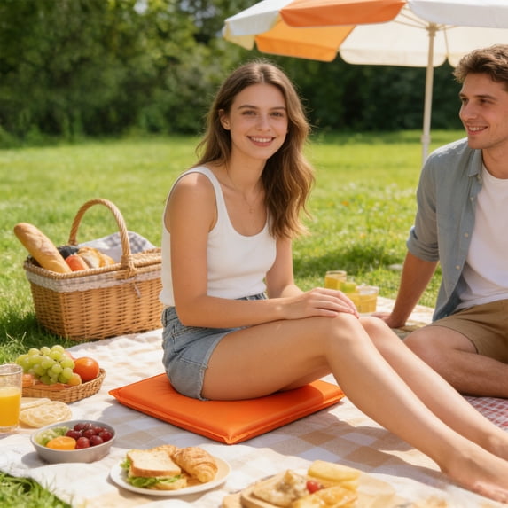 Self-Inflating Outdoor Seat Cushion, Waterproof Polyester Diamond Grids Pad for Camping and Hiking, Lightweight Foldable Sitting Mat for Stadium and Picnic, 15.7x11.8", 1PC
