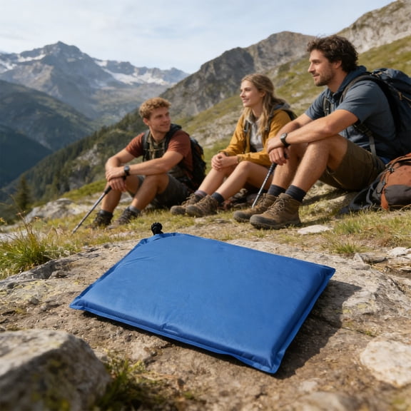 Self-Inflating Outdoor Seat Cushion, Waterproof Polyester Diamond Grids Pad for Camping and Hiking, Lightweight Foldable Sitting Mat for Stadium and Picnic, 15.7x11.8", 1PC