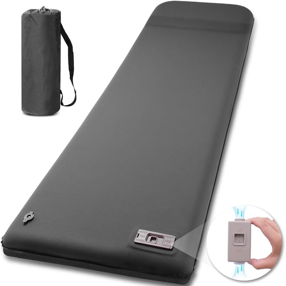 Self-Inflating Sleeping Pad with Built-In Electric Pump, 3.14 Inch Memory Foam Mattress, Integrated Pillow, 9.5 R-Value Insulation, Light Grey, Single Size