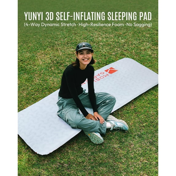 Self Inflating Sleeping Pad for Camping, Lightweight Backpacking Sleeping Mat with 3D Stretch Foam, Compact Camping Mattress with 20D Nylon TPU for Tent Hiking, R-Value 2.2