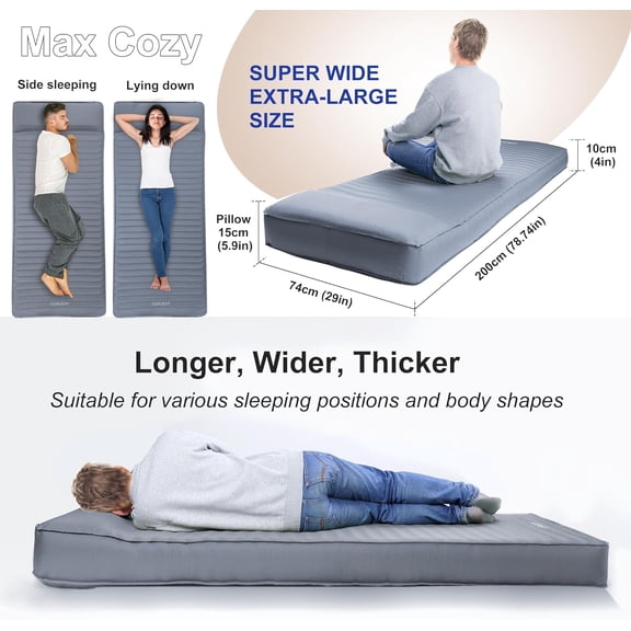 Self Inflating Sleeping Pad with Electric Pump, 4" Ultra-Thick Camping Mattress, Foam Campinging Mat for Tent, Camping,Traveling and Car, Easy to Inflate and Deflate (Grey)