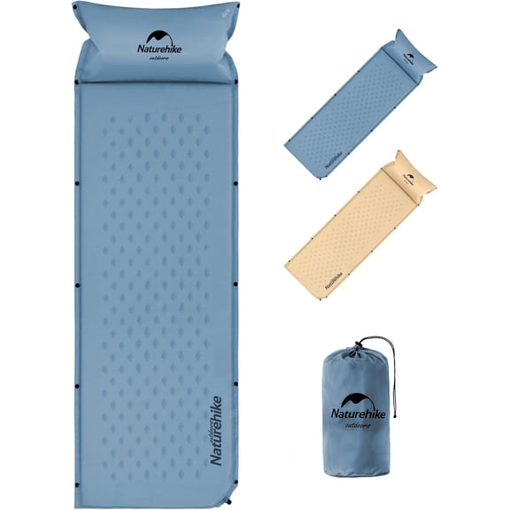 Self-Inflating Sleeping Pad, Ultralight Memory Foam Camping Pad with Pillow, Fast Inflating, Sleeping Pad for Camping Hiking with Storage Bag, Single, Blue