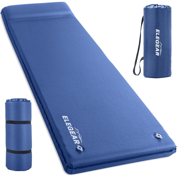 Self-Inflating Sleeping Pad with Built-In Pillow, 3.15" Ultra-Thick 26D Memory Foam, Blue Single Size, 4-Season Insulated Camping Mat
