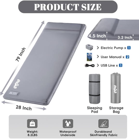 Self Inflating Sleeping Pad with Electric Pump, 3.2" Ultra-Thick Memory Foam Sleeping Mat with Pillow