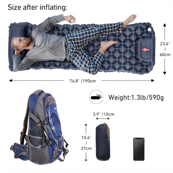 Self-Inflating Ultra-Light Camping Air Mattress, Durable Nylon Foldable Single Bed, Weather-Resistant Rectangular Mattress with Storage Bag for Hiking, Backpacking & Outdoor Camping