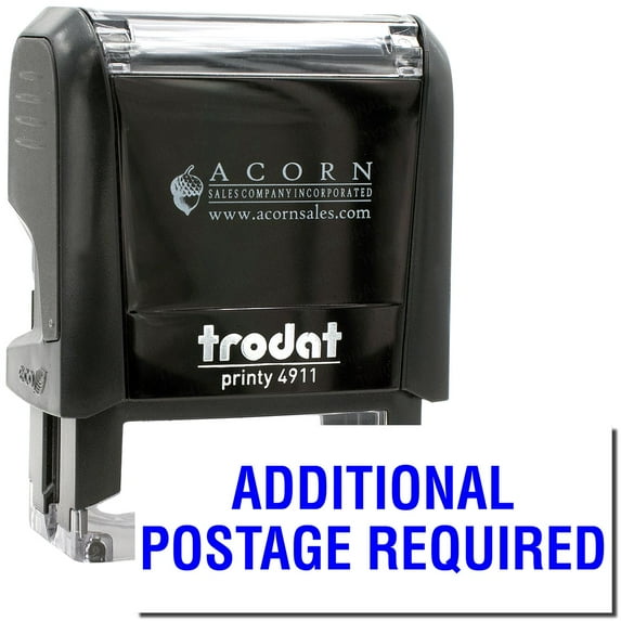 Self-Inking Additional Postage Required Stamp, Trodat Printy 4911, Press and Print Stamping, Impression Size 5/8" x 1-1/2", Up to 10,000 Impressions - Blue Ink
