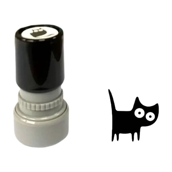 Self Inking Black Cat Stamps Pattern Scrapbooking Hand for Events Round Halloween Design,Kitten Stamps for Journals, Scrapbook, Cards, DIY Letter & Teacher Rewards
