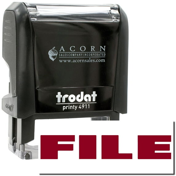 Self-Inking Bold Font File Stamp, Trodat Printy 4911, Press and Print Stamping, Impression Size 5/8" x 1-1/2", Up to 10,000 Impressions - Burgundy Ink
