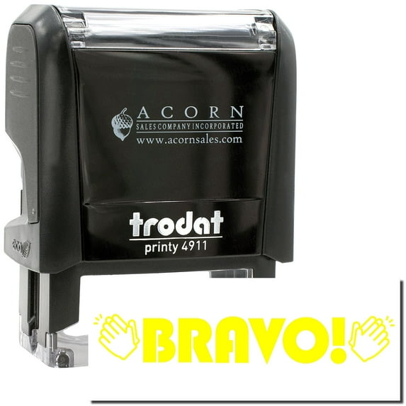 Self-Inking Bravo with Hands Stamp, Trodat Printy 4911, Press and Print Stamping, Impression Size 5/8" x 1-1/2", Up to 10,000 Impressions - Yellow Ink
