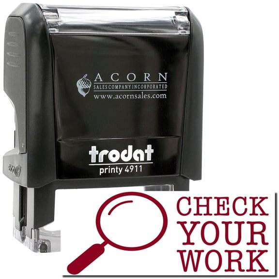 Self-Inking Check Your Work Stamp, Trodat Printy 4911, Press and Print Stamping, Impression Size 5/8" x 1-1/2", Up to 10,000 Impressions - Burgundy Ink