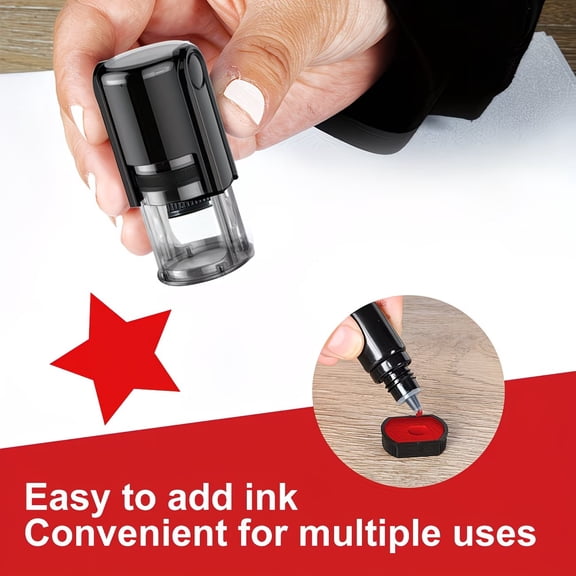 Self-Inking Circular Star Stamps - 17mm Diameter - Durable ABS Plastic - Black, Red, Blue Ink for Office and School Use