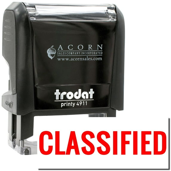 Self-Inking Classified Stamp, Trodat Printy 4911, Press and Print Stamping, Impression Size 5/8" x 1-1/2", Up to 10,000 Impressions - Red Ink