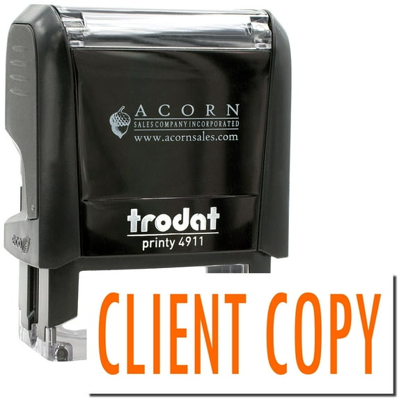 Self-Inking Client Copy Stamp, Trodat Printy 4911, Press and Print Stamping, Impression Size 5/8" x 1-1/2", Up to 10,000 Impressions - Orange Ink