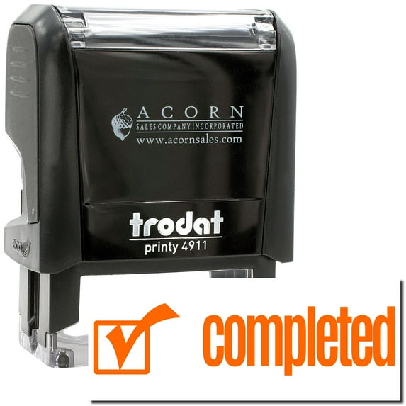 Self-Inking Completed with Checkbox Stamp, Trodat Printy 4911, Press and Print Stamping, Impression Size 5/8" x 1-1/2", Up to 10,000 Impressions - Orange Ink