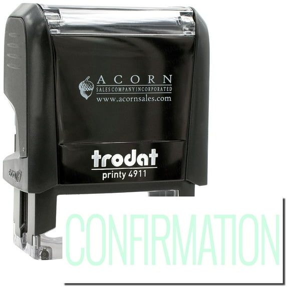 Self-Inking Confirmation Stamp, Trodat Printy 4911, Press and Print Stamping, Impression Size 5/8" x 1-1/2", Up to 10,000 Impressions - Mint Green Ink
