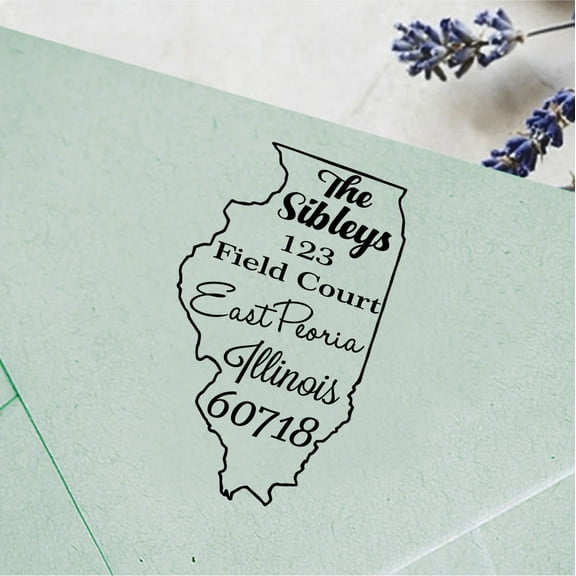 Self Inking Custom Return Address Stamp| Illinois Map Return Address Personalized Stamp Proposal Gift Idea