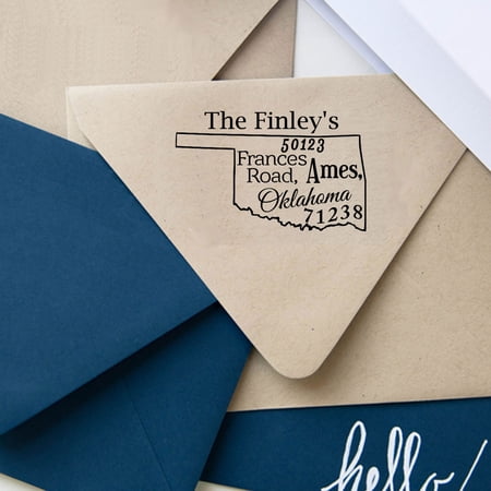 Self Inking Custom Return Address Stamp| Oklahoma State Map Personalized Stamp Proposal Gift Idea