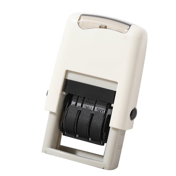 Self Inking Date Stamp with Adjustable Wheel, Quick Drying English Date Stamper for Office and Crafts, 0.98 x 0.11 Inches / 25 x 2.8 mm, White