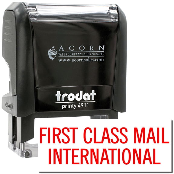 Self-Inking First Class Mail International Stamp, Trodat Printy 4911, Press and Print Stamping, Impression Size 5/8" x 1-1/2", Up to 10,000 Impressions - Red Ink