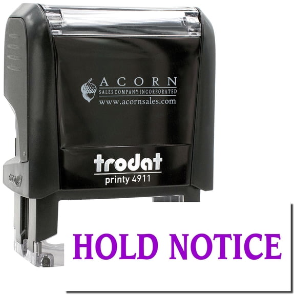 Self-Inking Hold Notice Stamp, Trodat Printy 4911, Press and Print Stamping, Impression Size 5/8" x 1-1/2", Up to 10,000 Impressions - Purple Ink