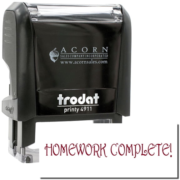 Self-Inking Homework Complete Stamp, Trodat Printy 4911, Press and Print Stamping, Impression Size 5/8" x 1-1/2", Up to 10,000 Impressions - Burgundy Ink