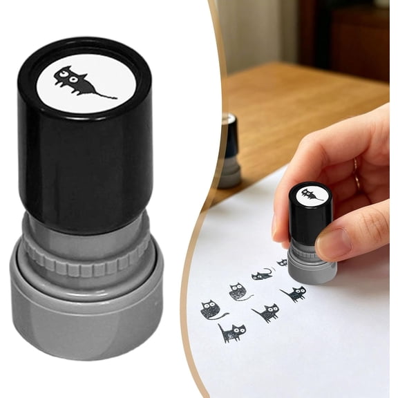 Self Inking Mini Cat Pattern Stamps for Journaling and Scrapbooking, Cute Animal Decorative Craft Stamp Kit for Teacher Rewards and Planner (5 PCS, Black)