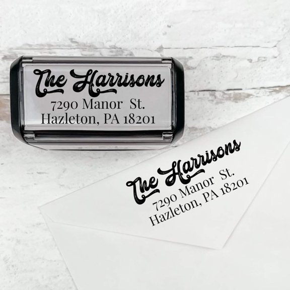 Self Inking Modern Address Stamps | Custom Return Address Stamper (Antique Script, Xtra Wide)