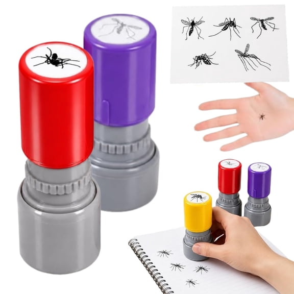 Self-Inking Mosquito Smack Prank Stamp, Realistic Fake Bug Trick Prop, Funny Gag Insect Stamper for Friends and Family, Pre-Inked Novelty Gift, Live and Dead Imprints (1.26-2.56 in,A+B)