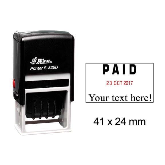 Self Inking Shiny Date Stamp With Paid Your Text Here Text Office Stationery Rubber Stamper S-826D