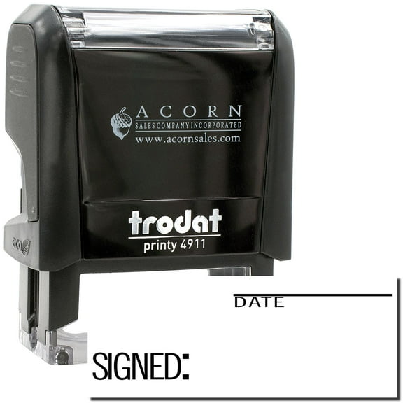 Self-Inking Signed with Date Stamp, Trodat Printy 4911, Press and Print Stamping, Impression Size 5/8" x 1-1/2", Up to 10,000 Impressions - Black Ink