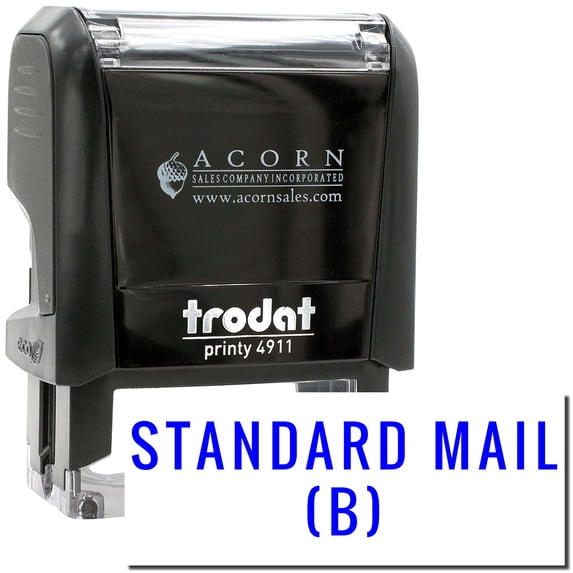 Self-Inking Standard Mail B Stamp, Trodat Printy 4911, Press and Print Stamping, Impression Size 5/8" x 1-1/2", Up to 10,000 Impressions - Blue Ink