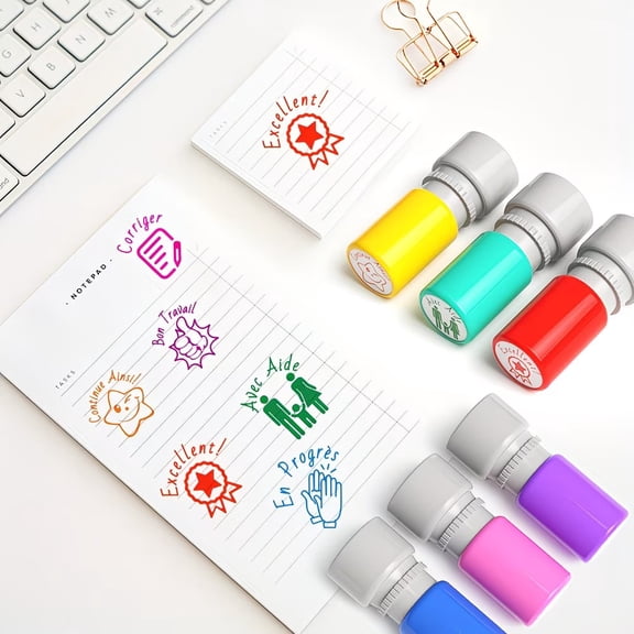 Self-Inking Teacher Stamp with Educational Designs for Classroom Grading & Rewards