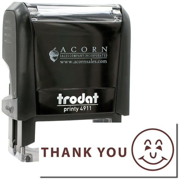 Self-Inking Thank You with Smiley Stamp, Trodat Printy 4911, Press and Print Stamping, Impression Size 5/8" x 1-1/2", Up to 10,000 Impressions - Brown Ink
