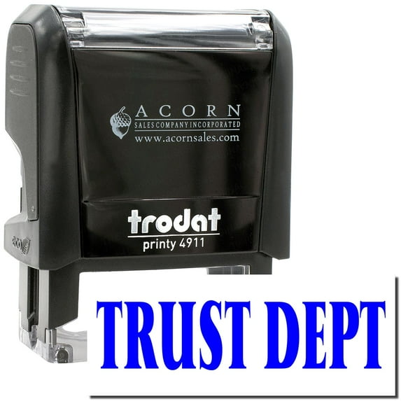 Self-Inking Trust Dept Stamp, Trodat Printy 4911, Press and Print Stamping, Impression Size 5/8" x 1-1/2", Up to 10,000 Impressions - Blue Ink