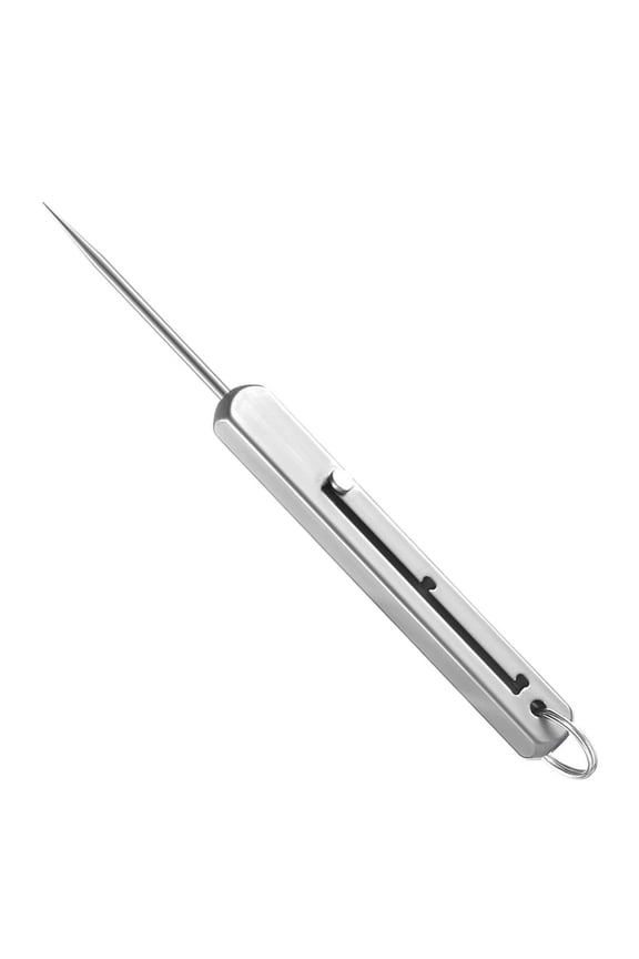 Self- Keychain, Stainless Steel, Metal Cocktail Picks, Tooth Picks for Appetizer, 3.5 in Extendable Tool, Silver Finish, Personal Protection, Dinner Party Serving, 1 Pc