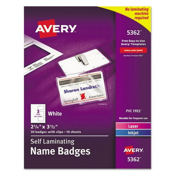 Self-Laminating Laser/Inkjet Printer Badges, 2.25 x 3.5, White, 30/Box | Bundle of 2 Boxes