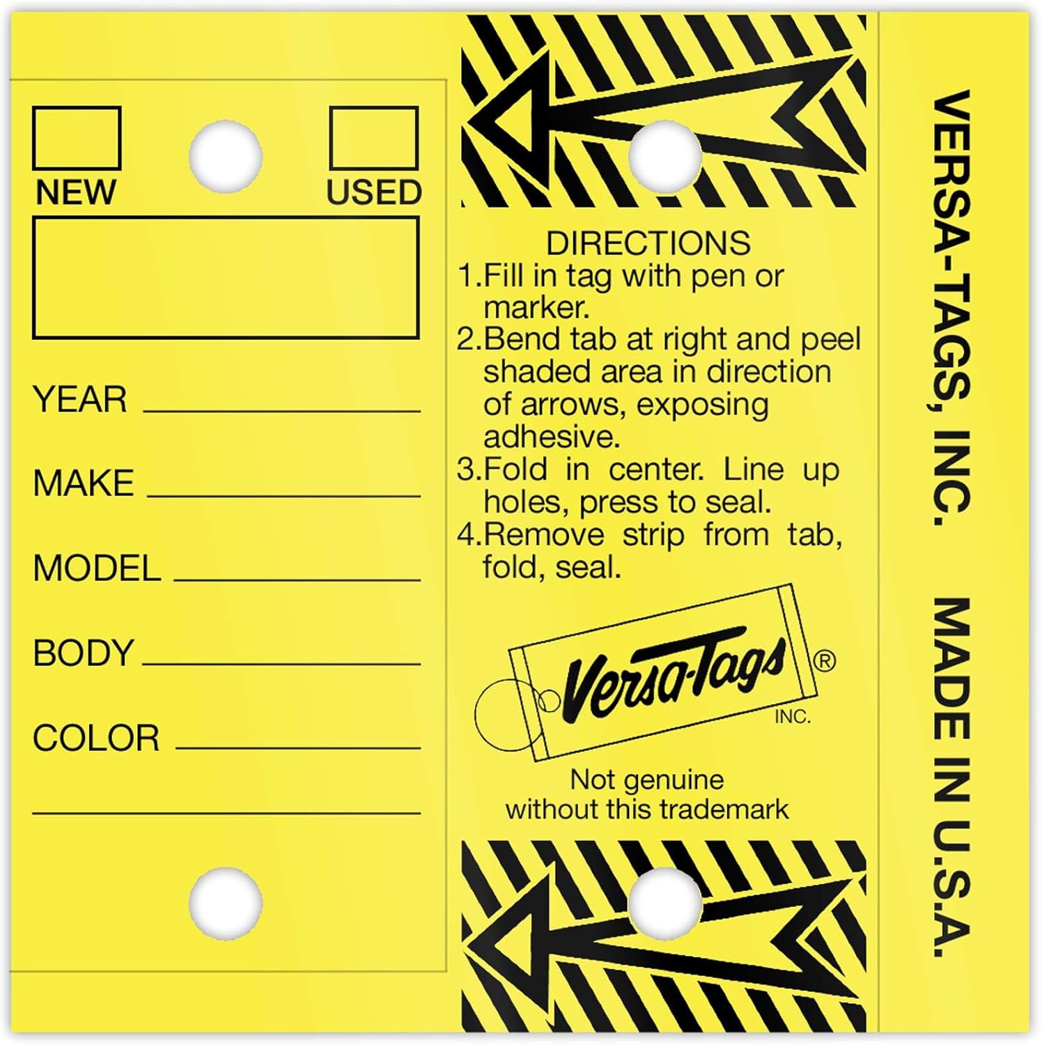 Self Laminating Self Protecting Versa Tags Key Tags with Rings (250 per Box) (Yellow)