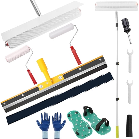 Self Leveling Concrete Tool Kit, Epoxy Floor Paint Tool with Upgraded 24~55inch Telescopic Rod, Spiked Roller for Self Leveling Cement, Paint Roller, Self-Leveling Rake for Epoxy Flooring