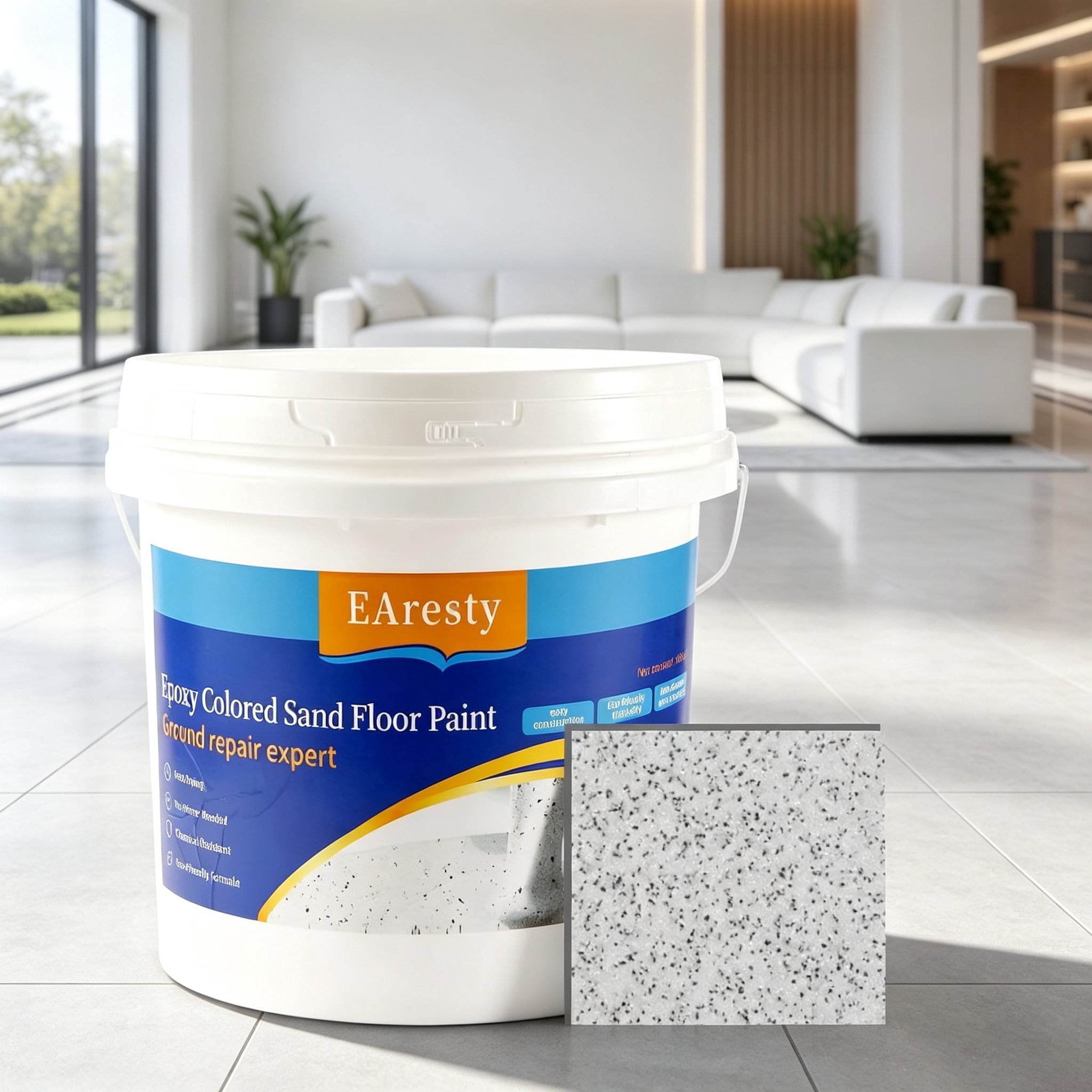 Self Leveling Epoxy Colored Sand Floor Paint, High Gloss Marble Effect Wear Resistant Non Slip Waterproof Epoxy Flooring for Concrete Indoor Outdoor