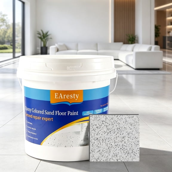 Self Leveling Epoxy Colored Sand Floor Paint, High Gloss Marble Effect Wear Resistant Non Slip Waterproof Epoxy Flooring for Concrete Indoor Outdoor