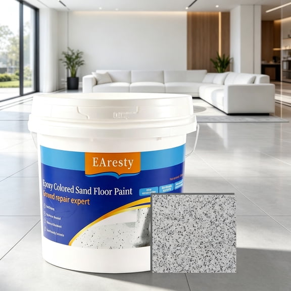 Self Leveling Epoxy Colored Sand Floor Paint, High Gloss Marble Effect Wear Resistant Non Slip Waterproof Epoxy Flooring for Concrete Indoor Outdoor